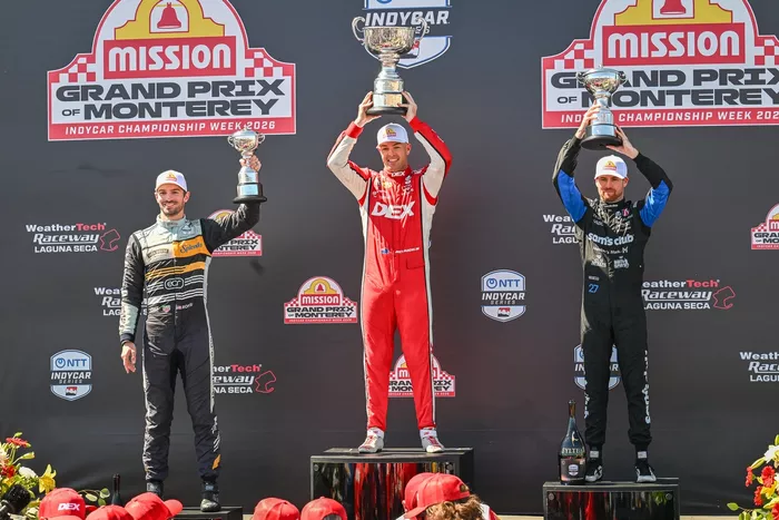 Alexander Rossi, Ed Carpenter Racing, Scott McLaughlin, Team Penske, Kyle Kirkwood, Andretti Global w/ Curb-Agajanian