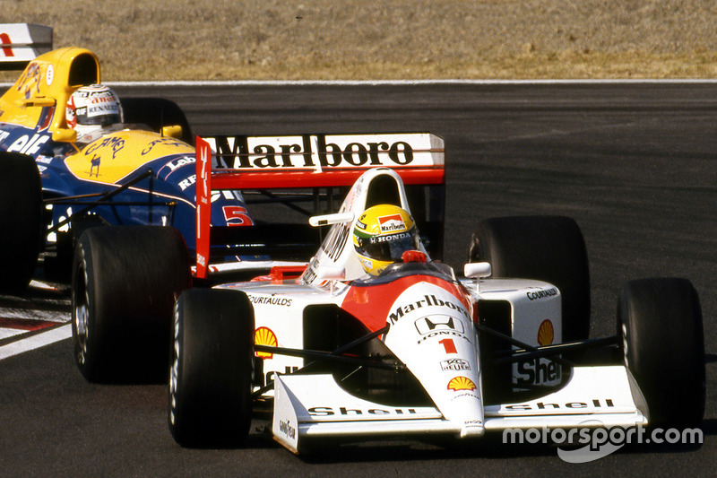 Ayrton Senna, McLaren-Honda; Nigel Mansell, Williams-Renault