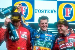 Podium: race winner Michael Schumacher, second place Gerhard Berger, third place Rubens Barrichello