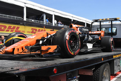The car of race retiree Fernando Alonso, McLaren MCL32