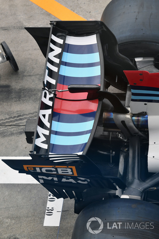The rear wing aero detail of the Williams FW40