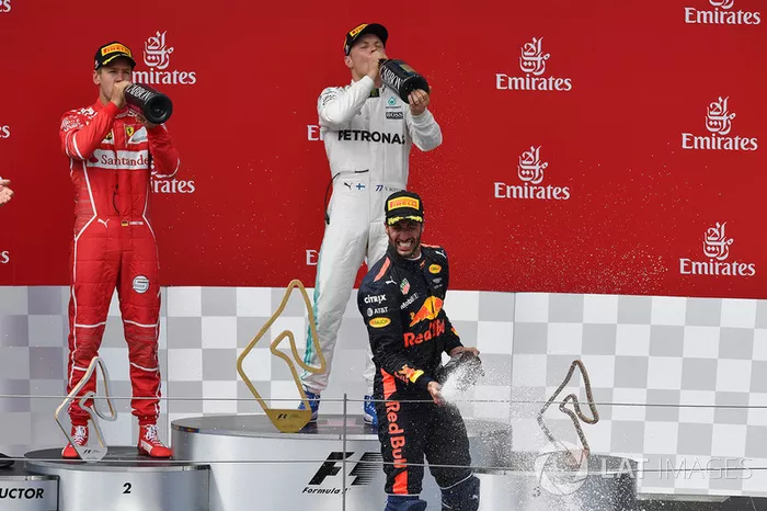 Podyum: Yarış galibi Valtteri Bottas, Mercedes AMG F1, 2. Sebastian Vettel, Ferrari, 3. Daniel Ricciardo, Red Bull Racing