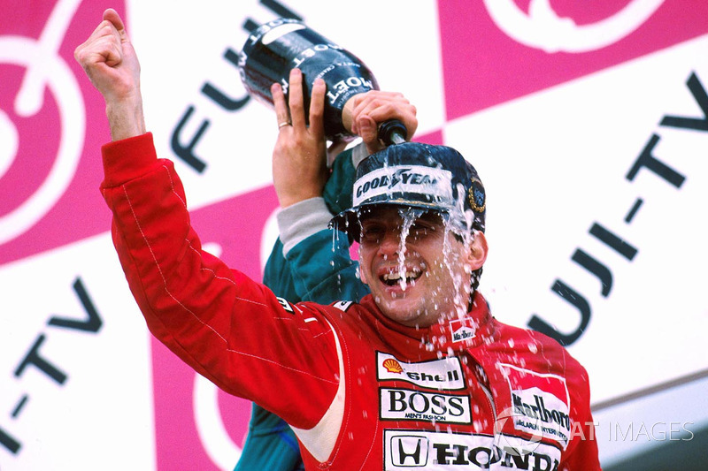 Podium: winner Ayrton Senna, McLaren