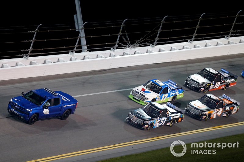 Chevrolet Pace Truck Christian Eckes, Kyle Busch Motorsports, Toyota Tundra SiriusXM, David Gilliland, DGR-Crosley, Toyota Tundra fred's, Todd Gilliland, Kyle Busch Motorsports, Toyota Tundra JBL, Harrison Burton, Kyle Busch Motorsports, Toyota Tundra Safelite AutoGlass