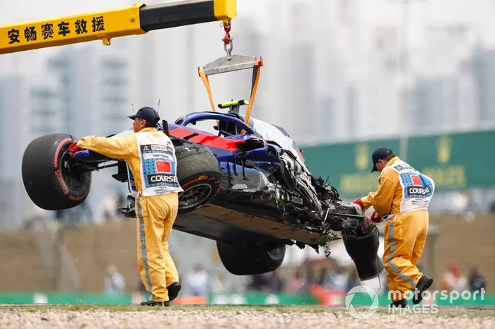 Aftermath of Alexander Albon, Toro Rosso STR14 crash