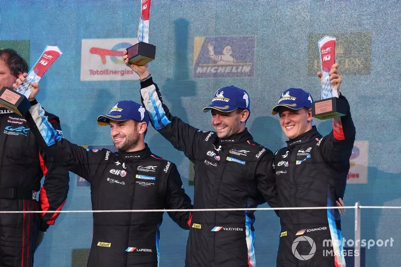 Podium: third place #36 Alpine Endurance Team Alpine A424: Nicolas Lapierre, Mick Schumacher, Matthieu Vaxiviere