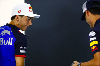 Pierre Gasly, Toro Rosso, and Daniel Ricciardo, Red Bull Racing, in the Thursday press conference