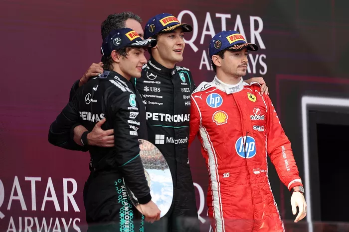 Charles Leclerc, Ferrari, George Russell, Mercedes, Andrea Kimi Antonelli, Mercedes
