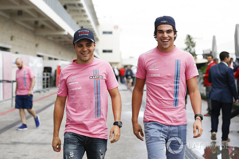 Felipe Massa, Williams, Lance Stroll, Williams, en camisa de color rosa