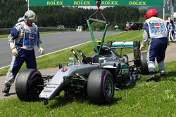 The Mercedes AMG F1 W07 Hybrid of Nico Rosberg, after he crashed in the third practice session