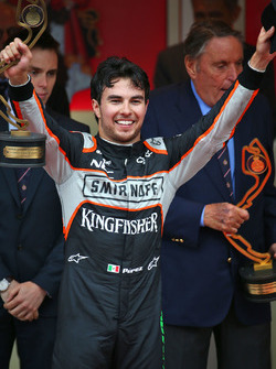 Sergio Pérez, Sahara Force India F1 celebra su tercer puesto en el podio