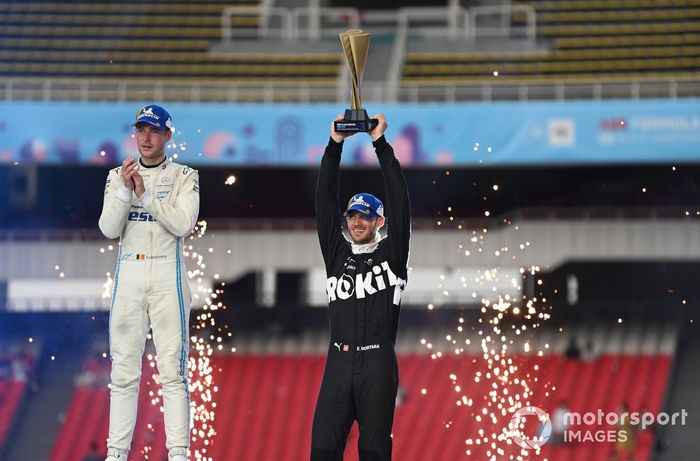 El campeón Stoffel Vandoorne, Mercedes-Benz EQ, Edoardo Mortara, Venturi Racing, tercero