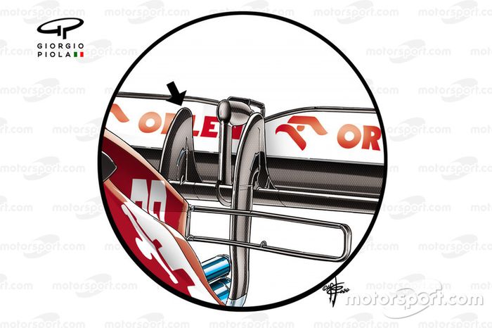 Detalle del pilar del alerón trasero del Alfa Romeo Racing C39