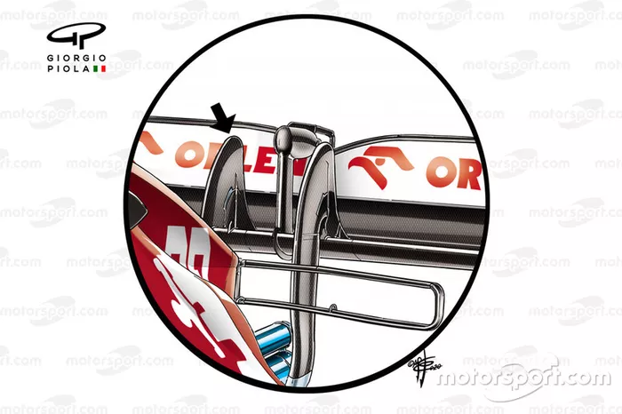 Detalle del pilar del alerón trasero del Alfa Romeo Racing C39