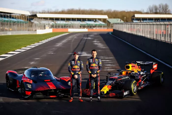 Max Verstappen, Red Bull Racing and Alexander Albon, Red Bull Racing driving the Red Bull Racing Aston Martin Valkyrie