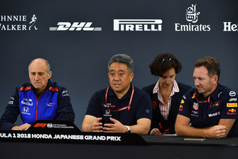 Franz Tost, Scuderia Toro Rosso Team Principal, Toyoharu Tanabe, Honda F1 Technical Director and Christian Horner, Red Bull Racing Team Principal in the Press Conference