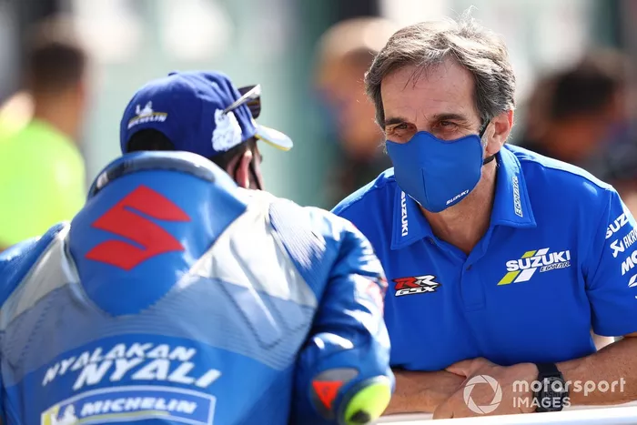 Segundo lugar Joan Mir, Team Suzuki MotoGP y Davide Brivio