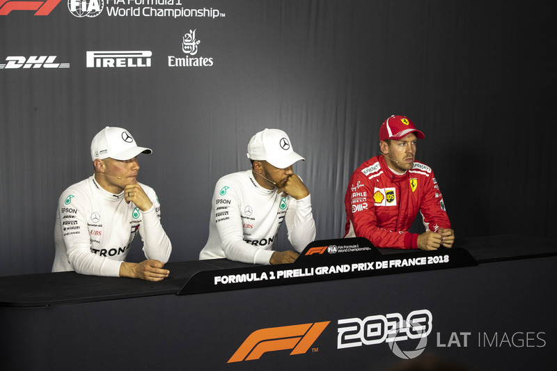 Valtteri Bottas, Mercedes-AMG F1, Lewis Hamilton, Mercedes-AMG F1 and Sebastian Vettel, Ferrari in the Press Conference