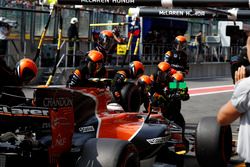 Stoffel Vandoorne, McLaren MCL32, pit stop action