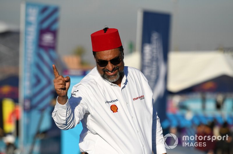 Dilbagh Gill, CEO, Team Principal, Mahindra Racing, celebrates on the podium