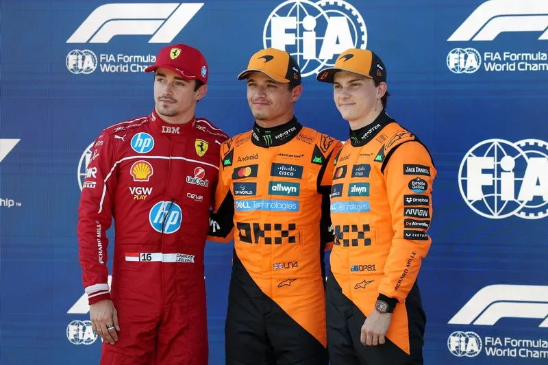 Charles Leclerc, Ferrari, Lando Norris, McLaren, Oscar Piastri