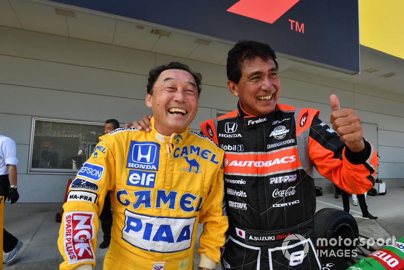 Satoru Nakajima and Aguri Suzuki at Legends F1 30th Anniversary Lap Demonstration