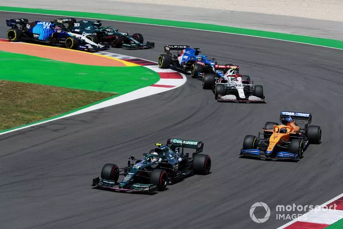 Sebastian Vettel, Aston Martin AMR21, Daniel Ricciardo, McLaren MCL35M, Antonio Giovinazzi, Alfa Romeo Racing C41, Fernando Alonso, Alpine A521, Lance Stroll, Aston Martin AMR21,Nicholas Latifi, Williams FW43B