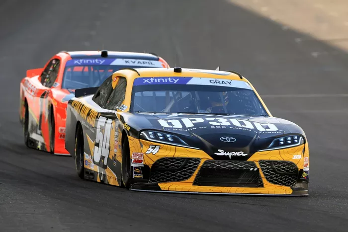 Taylor Gray, Joe Gibbs Racing Toyota, Carson Kapvil, JR Motorsports Chevrolet