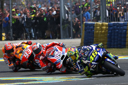 Valentino Rossi, Yamaha Factory Racing, Andrea Dovizioso, Ducati Team, und Marc Marquez, Repsol Hond