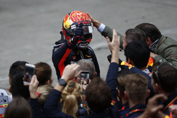 Max Verstappen, Red Bull Racing, celebrates in parc ferme