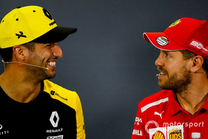Daniel Ricciardo, Renault F1 Team and Sebastian Vettel, Ferrari in Press Conference