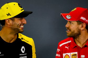 Daniel Ricciardo, Renault F1 Team and Sebastian Vettel, Ferrari in Press Conference
