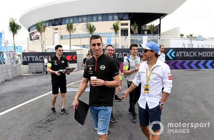 Sébastien Buemi, Nissan e.Dams, with Felipe Massa, Venturi Formula E