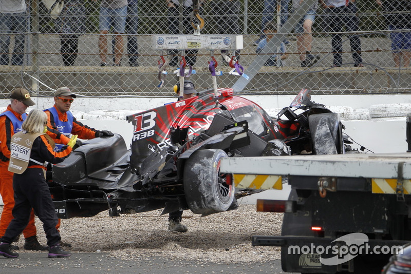The car of #1 Rebellion Racing Rebellion R-13: Andre Lotterer, Neel Jani, Bruno Senna after the crash