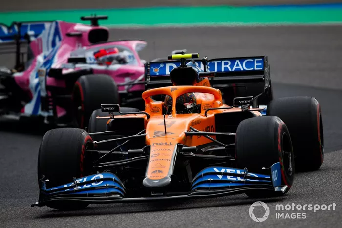 Lando Norris, McLaren MCL35, Sergio Pérez, Racing Point RP20