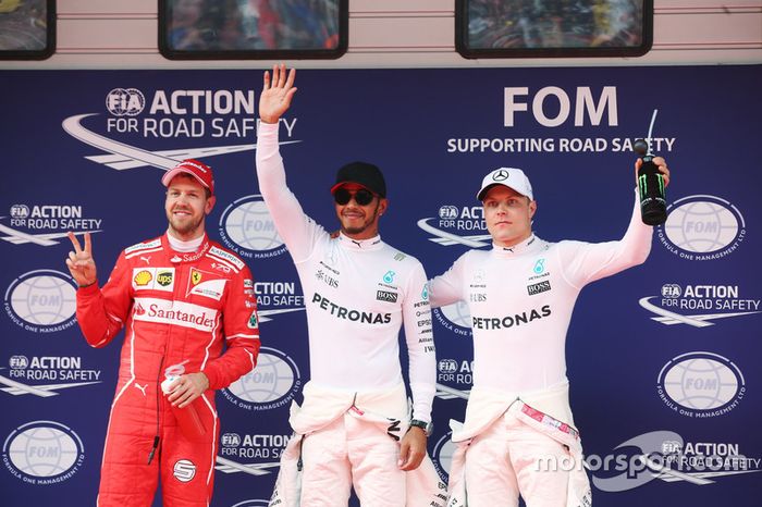 Lewis Hamilton, Mercedes AMG, Sebastian Vettel, Ferrari y Valtteri Bottas, Mercedes AMG