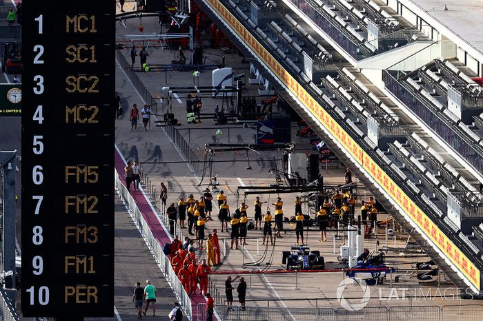 Renault Sport F1 Team y Sauber teams se preparan en pits