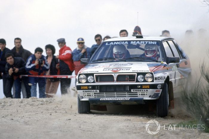 Miki Biasion, con un Lancia Delta en el Rally de Portugal 1988