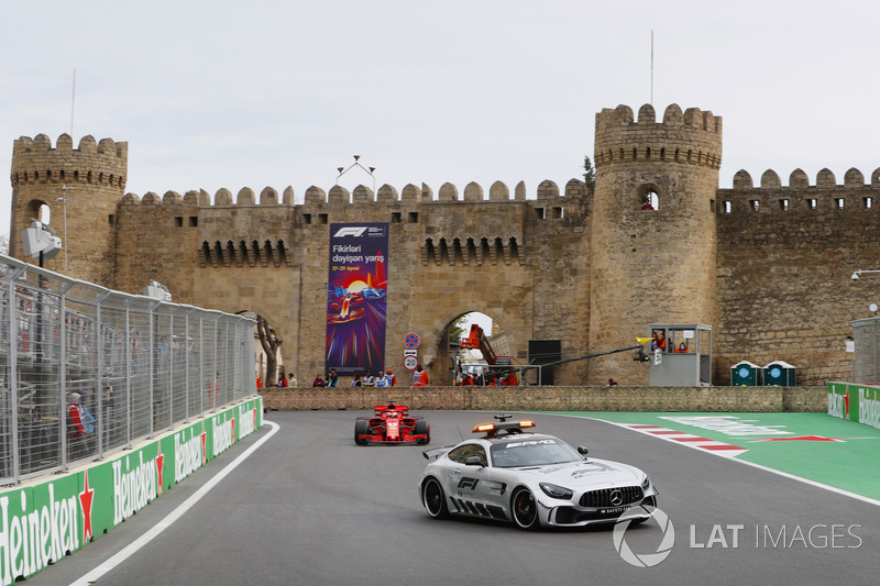 The Safety Car leads Sebastian Vettel, Ferrari SF71H