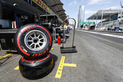 Pirelli tyres in the pit lane