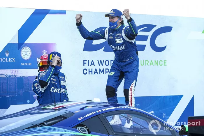 #47 Cetilar Racing Ferrari 488 GTE EVO: Roberto Lacorte, Giorgio Sernagiotto, Antonio Fuoco celebran