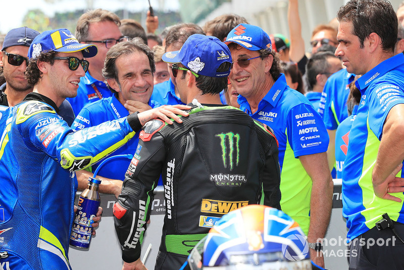 Second place Alex Rins, Team Suzuki MotoGP, third place Johann Zarco, Monster Yamaha Tech 3