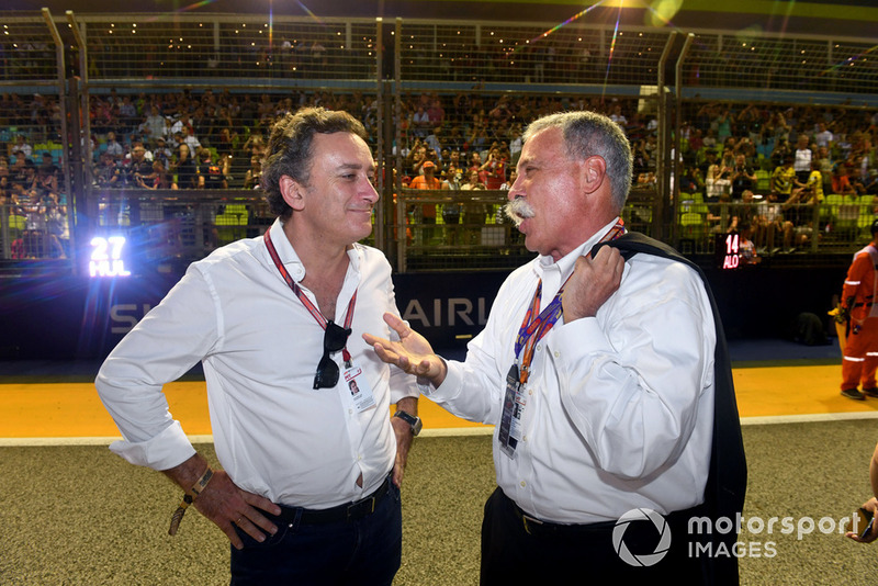 Alejandro Agag, CEO Formula E with Chase Carey, Chief Executive Officer and Executive Chairman of the Formula One Group on the grid