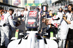 Romain Grosjean, Haas F1, exits his car on the grid