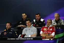 Press Conference (From back row (L to R)): Cyril Abiteboul, Renault Sport F1 Managing Director, Eric Boullier, McLaren Racing Director; Gene Haas, Haas Automotion President, Christian Horner, Red Bull Racing Team Principal, Toto Wolff, Mercedes AMG F1 Shareholder and Executive Director, Maurizio Arrivabene, Ferrari Team Principal.