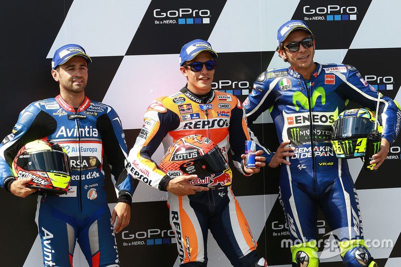 Polesitter Marc Marquez, Repsol Honda Team, second place Hector Barbera, Avintia Racing, third place