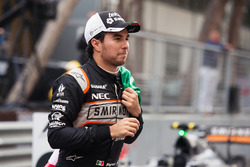 Sergio Perez, Sahara Force India F1 celebrates his third position at the podium