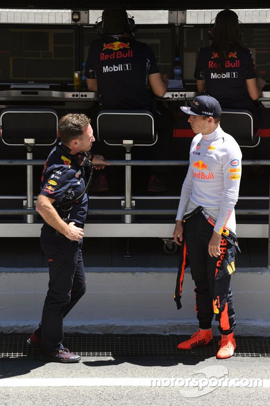 Christian Horner, Red Bull Racing Team Principal and Max Verstappen, Red Bull Racing