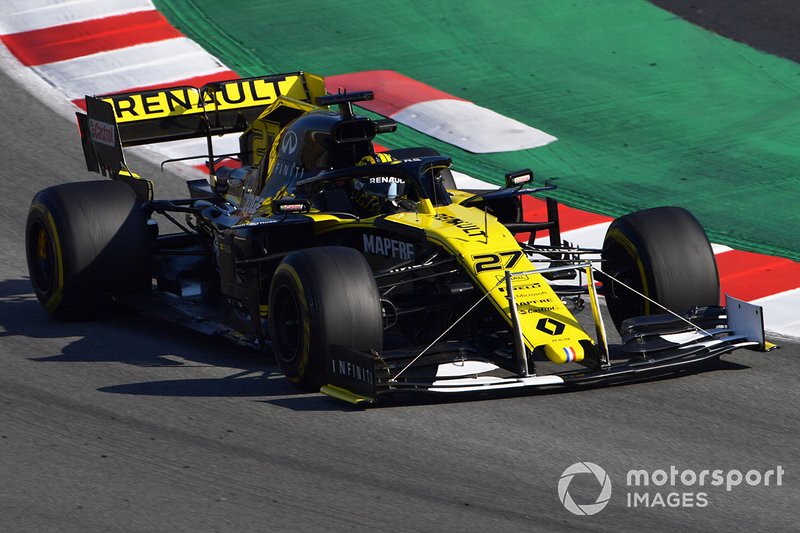 Nico Hulkenberg, Renault F1 Team R.S. 19, avec un système de mesure sur l'aileron avant
