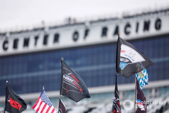 A Weathertech sportscar championship flag waves during the Roar Before The 24h
